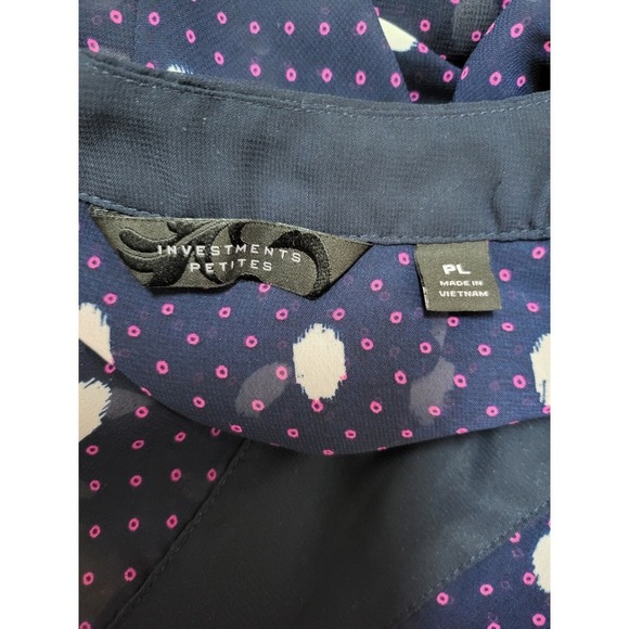 Ivestments‎ Polka Dot Blouse Sheer 3/4 Sleeve V-Neck Top Size PL - Picture 7 of 8